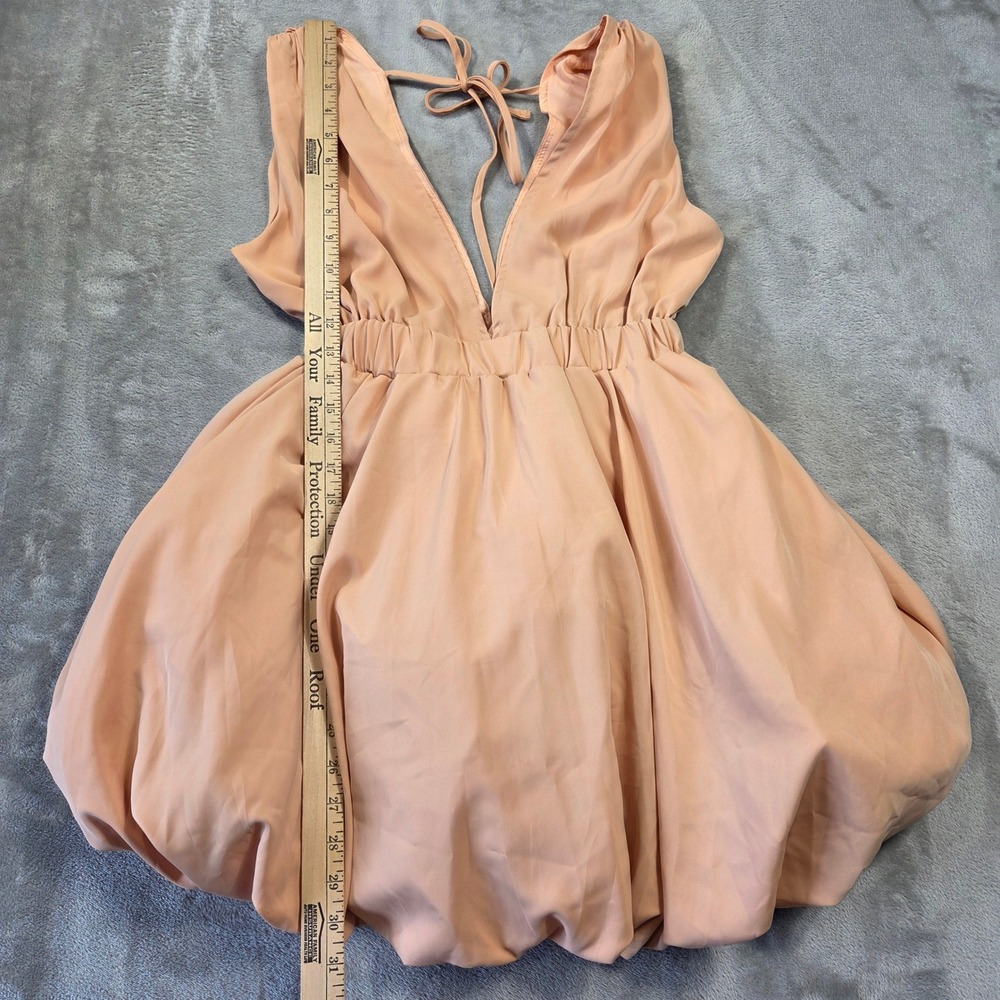 SHEINBAE Peach V-Neck Bubble Hem Mini Dress Sleeveless Tie Back Size S Party - Picture 3 of 6